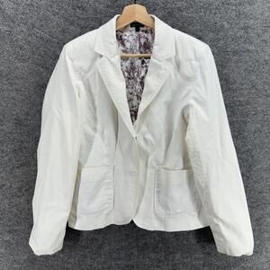 New Frontier Blazer Women 12 White Button Up Collared Long Sleeve Cotton Lined